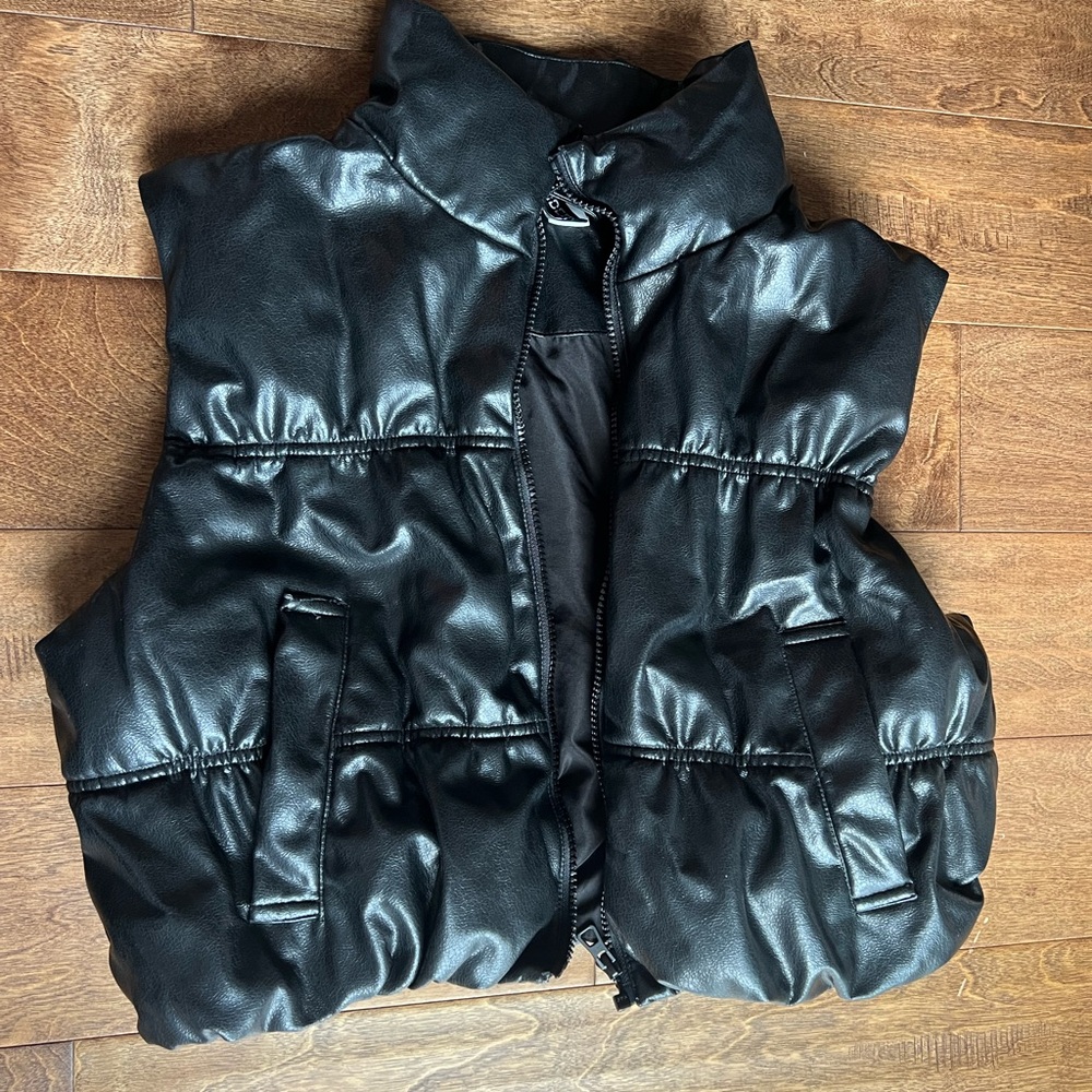 Faux Leather Black Puffer Vest